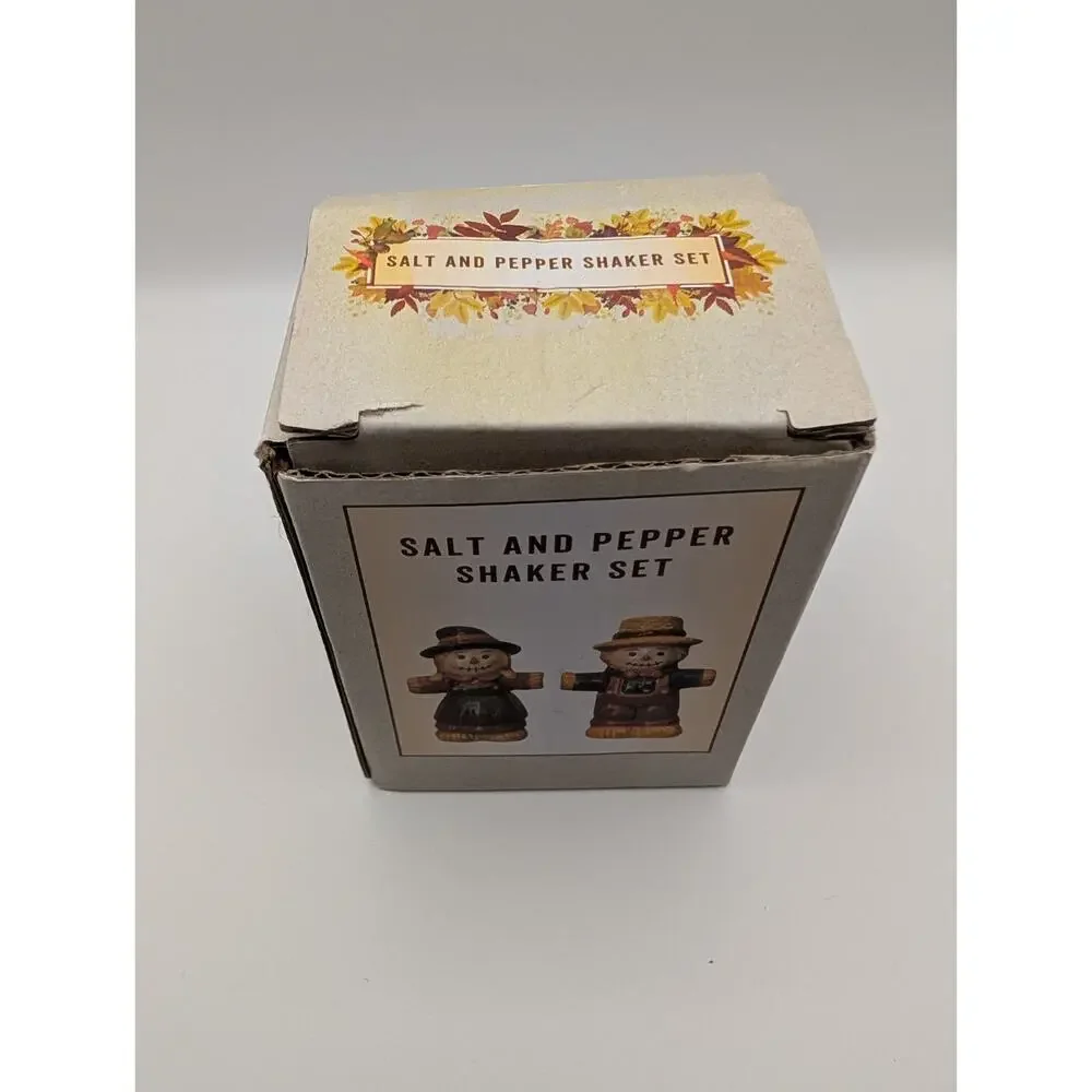 Cracker Barrel Scarecrow Couple Ceramic Salt & Pepper Shaker Set 3 in